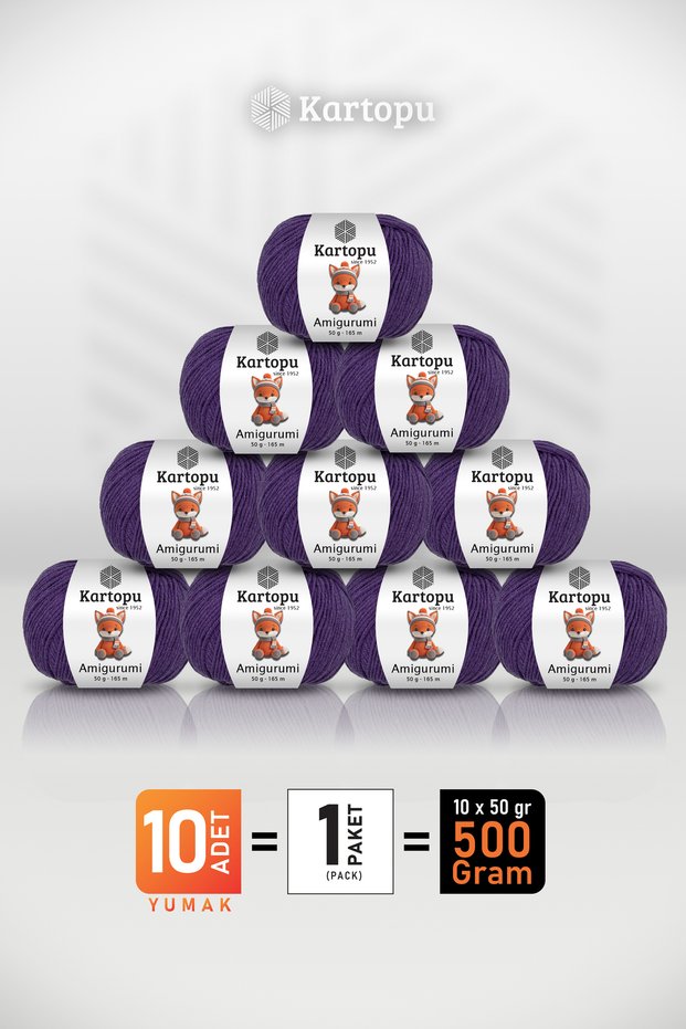 Amigurumi • Purple (K720) • Pack of 10 × 50 Gr / 165 m • Baby Soft Cotton Yarn • Toy, Amigurumi, Punch