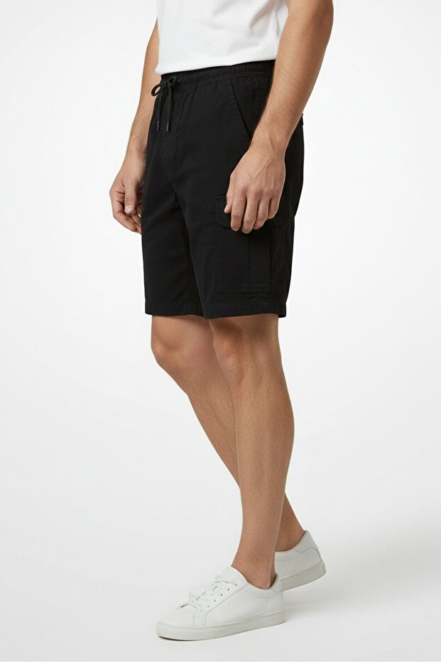 Men Plain Cargo Shorts, Black - 5