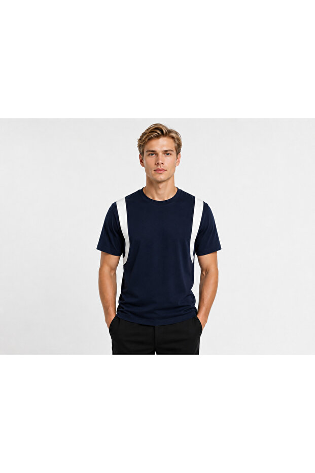 Men's Modal Blend Sporty Modern Basic T-Shirt with Side Stripe Detail