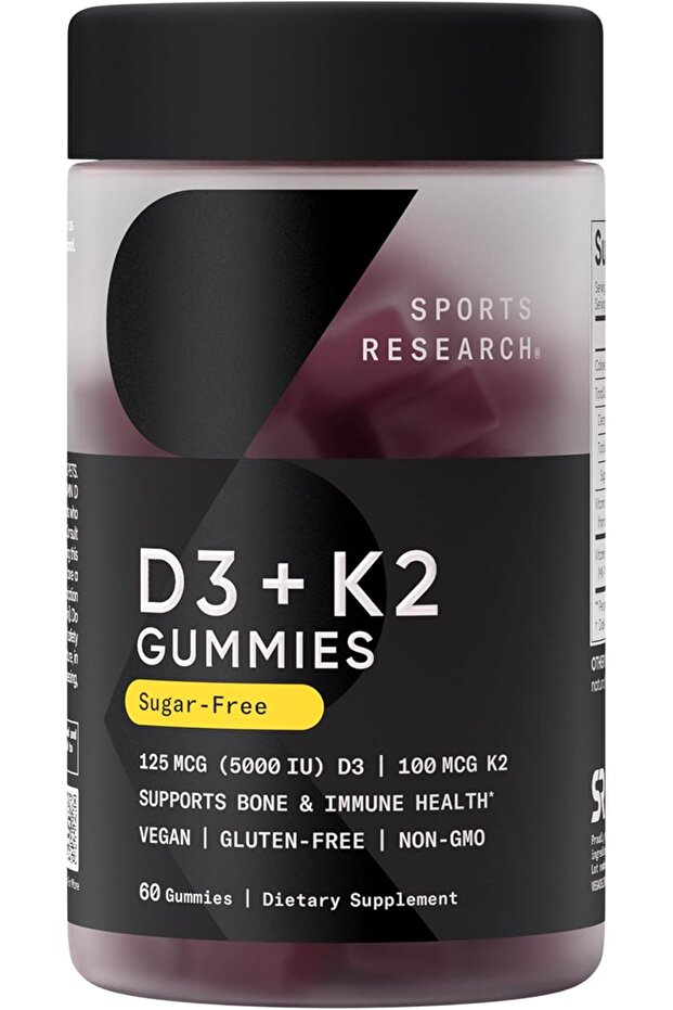 ® Vegan Vitamin D3 + K2 Gummy Supplements - 5000iu D3, 100mcg K2 - Bone & Immune Health - 60 Gummies