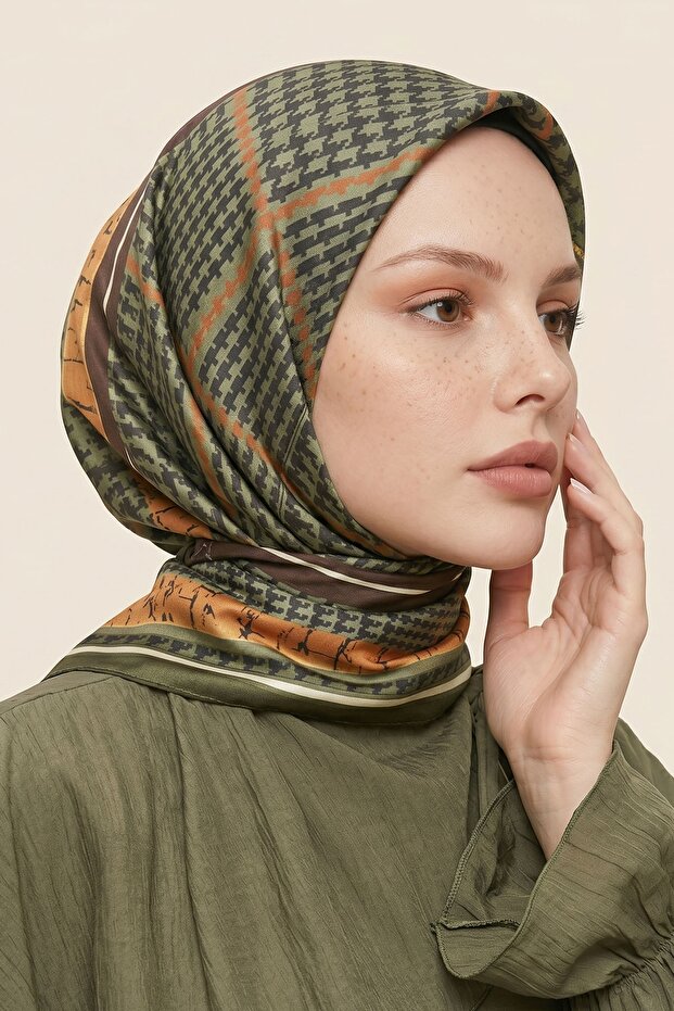 وشاح من القطن الناعم بنمط مخالب الغراب باللون الكاكي
