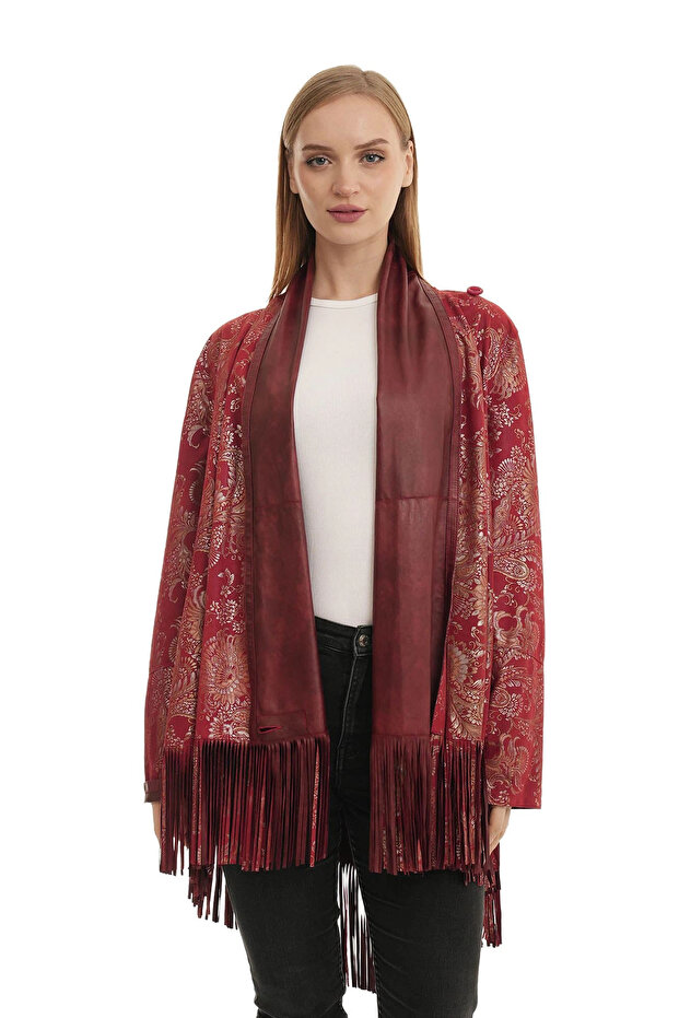 Red Florence Women's Leather Poncho