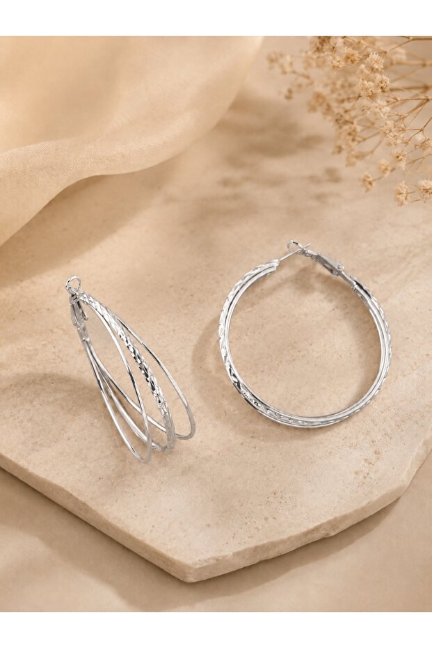 Stainless Steel Triple Crossing Silver Color Hoop Earrings
