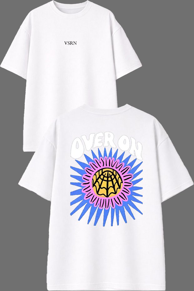 Blue Lightning Design Front and Back Printed White Oversize T-Shirt