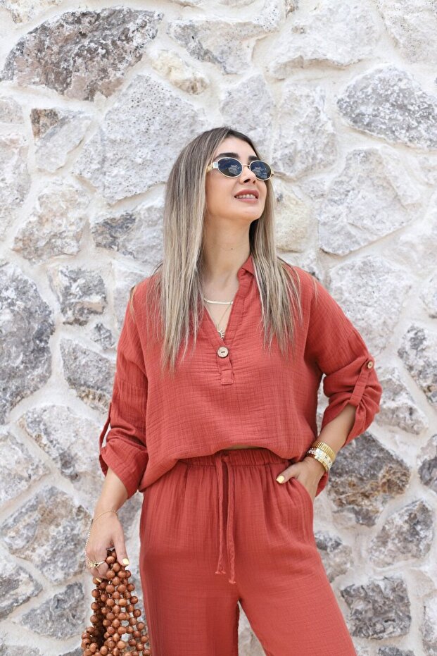 Tile Standard Size Muslin Single Button Blouse