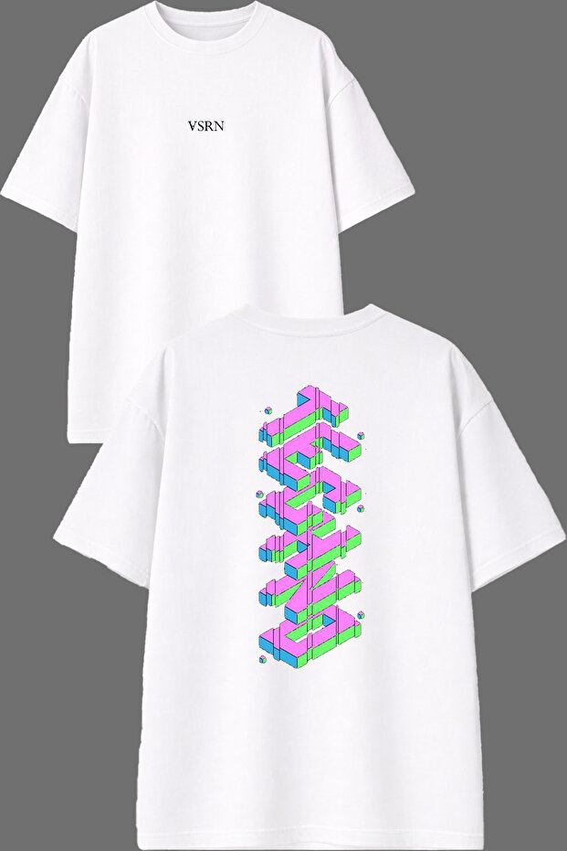 Techno Hayatı Design Front and Back Printed White Oversize t Shirt