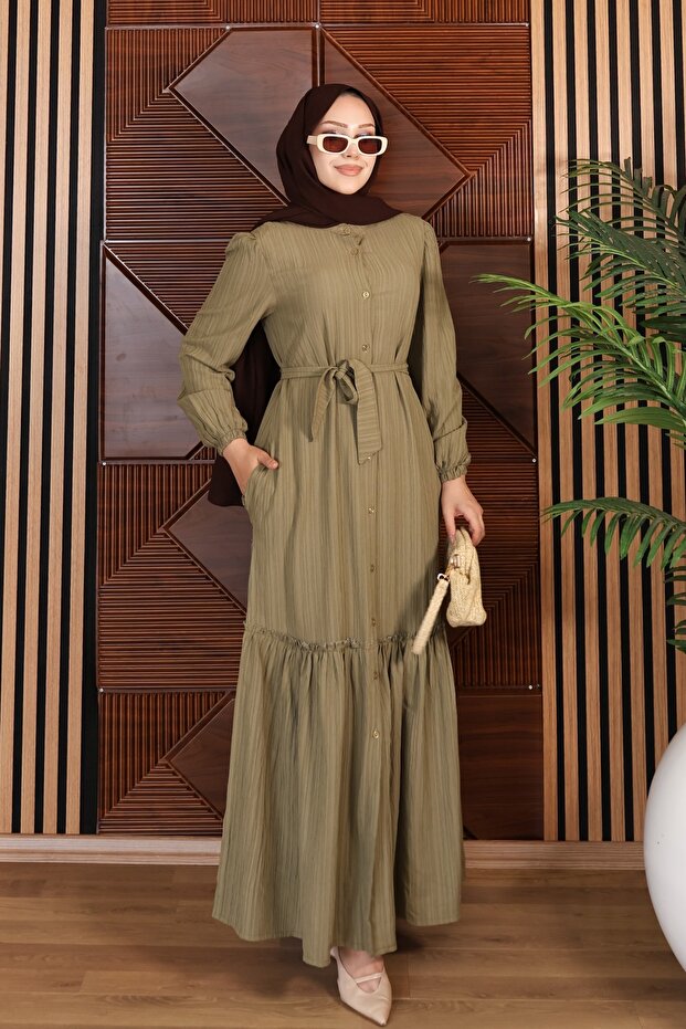 Lara Buttoned Belted Dress - 1