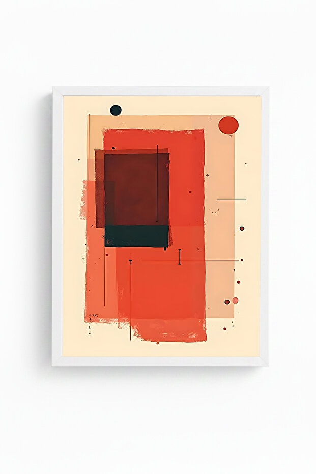 White Wooden Framed Abstract Patterned Painting - Vibrant Tones | Huhu1196