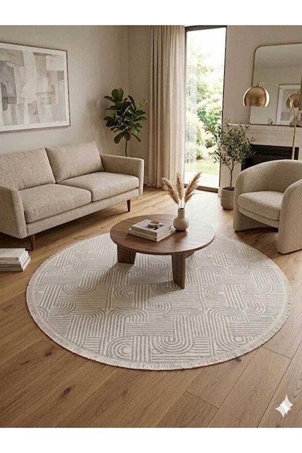 Acrylic 4 Seasons Round Flat Carpet with Fluted Edges, 5 ml Height, 7 ml Thickness, Woven Carpet