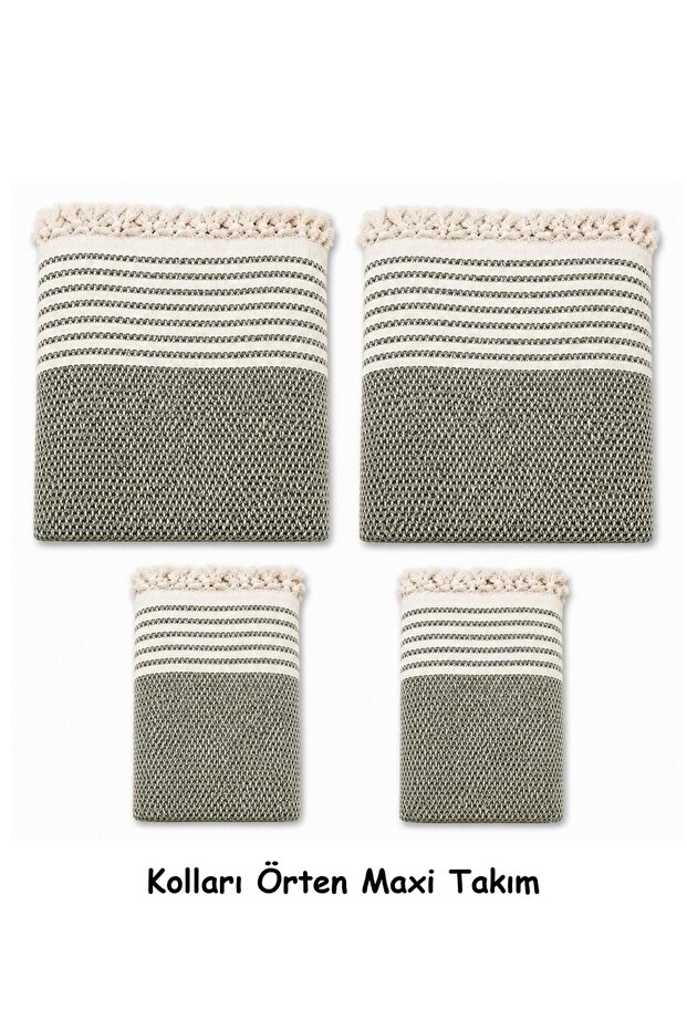 Khaki Green - Cotton Non-Slip Wicker Woven Armrest Covering Maxi Sofa Cover (3+3+1+1)