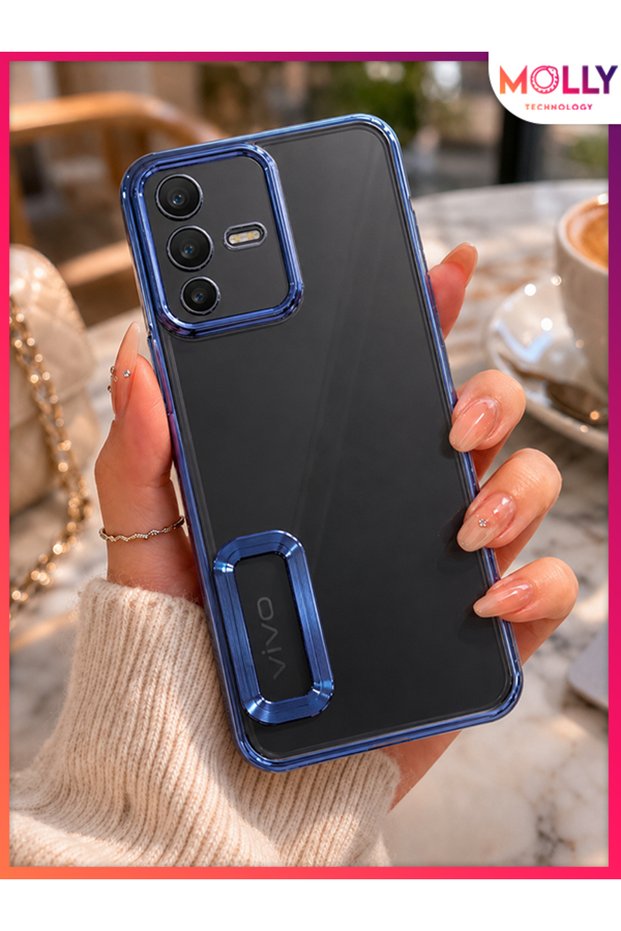 Lou Laser Transparent Silicone Case with Metallic Edges Sierra Blue Lens Protector for Vi̇vo V23 5g