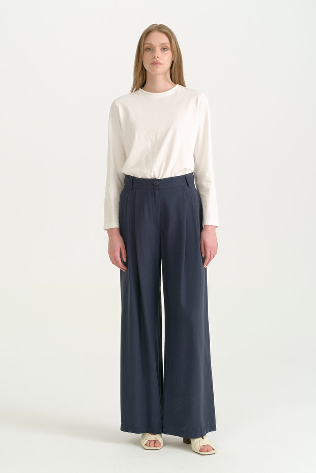 Lyocell Palazzo Pants - Navy Blue