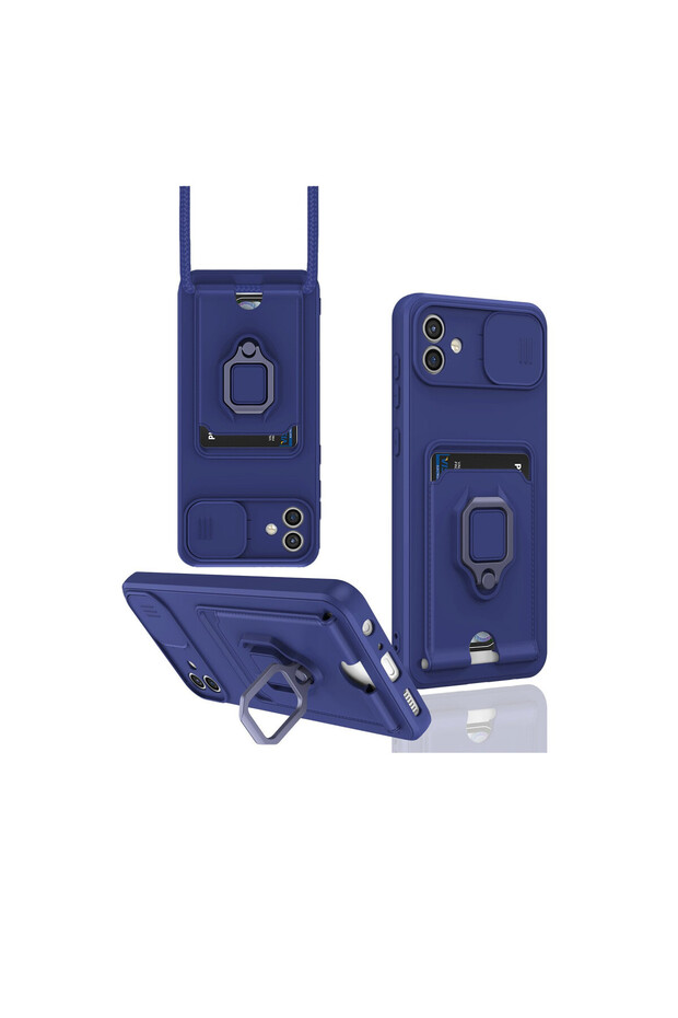 Samsung Galaxy A06 Compatible Case Zuma Silicone with Business Card Holder and Ring - Navy Blue