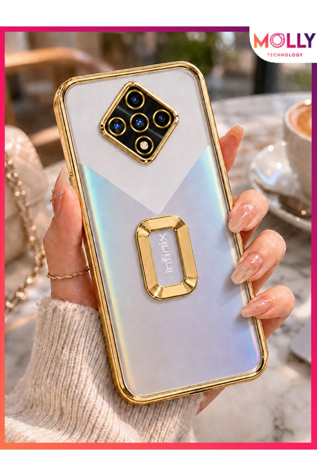 Lou Laser Transparent Silicone Case with Metallic Gold Lens Protector for Infinix Zero 8