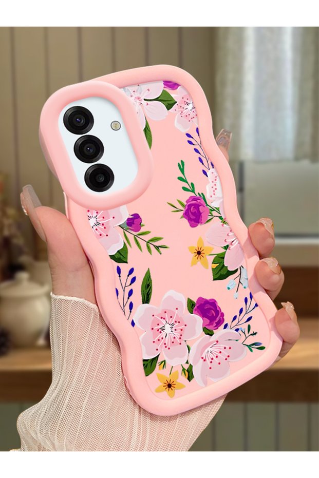 Samsung Galaxy A17 Compatible Case Camera Protector Pink Silicone Couple Phone Case Floral Pattern