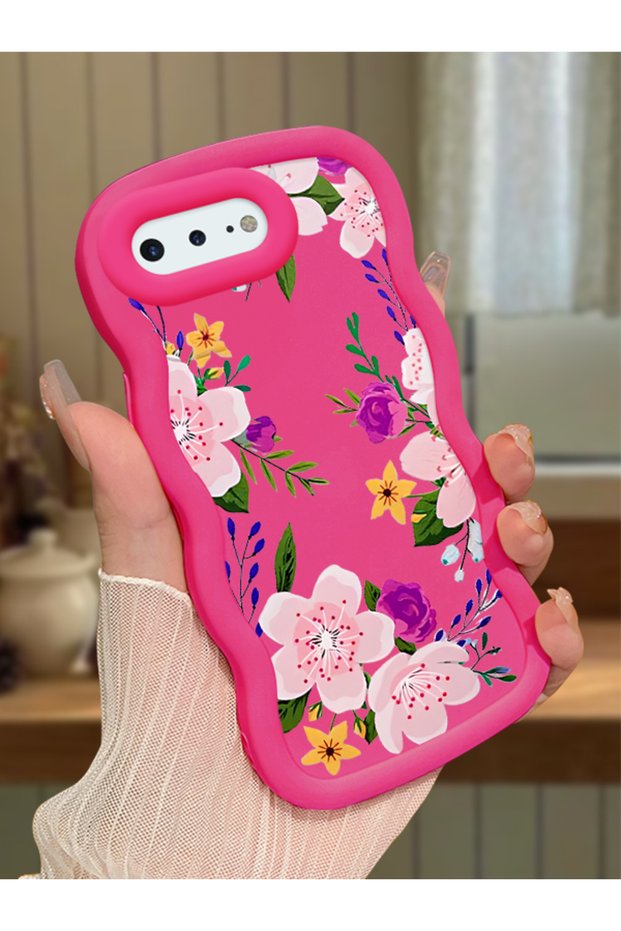 iPhone 7 Plus Compatible Case Camera Protector Red Silicone Couple Phone Case Floral Pattern