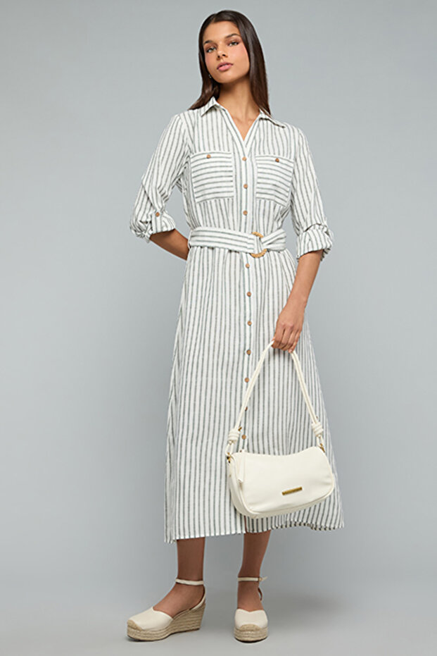 Striped Shirt Dress with Long Sleeves