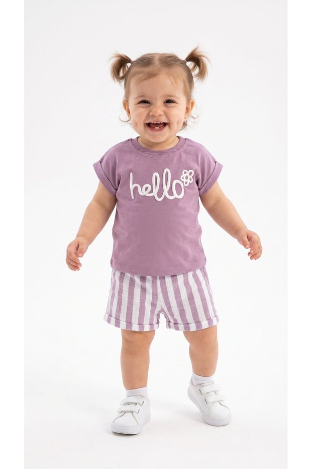 Cotton Organic Fabric Muslin Shorts Detailed 2-Piece Baby Girl Set