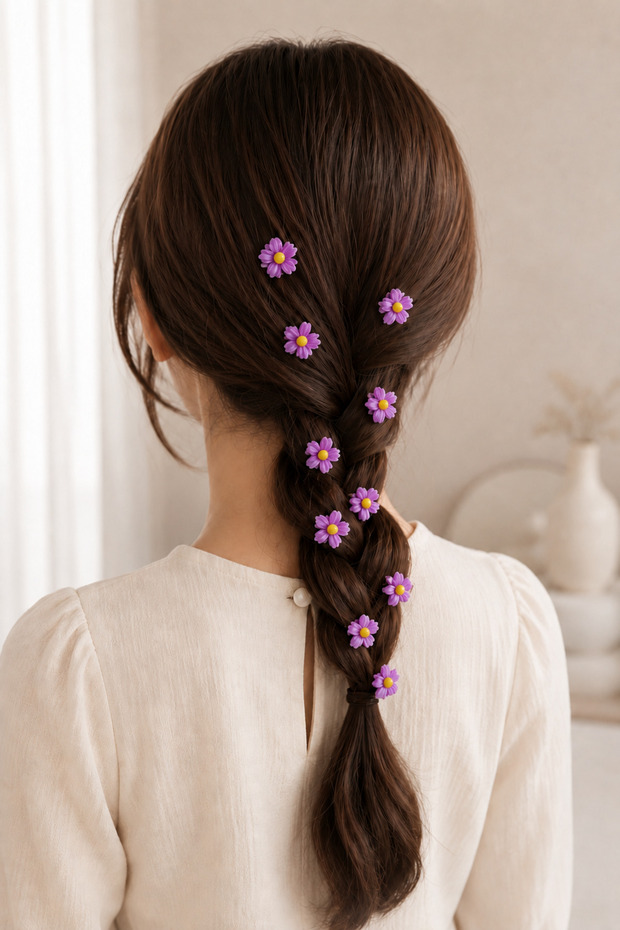 1 Piece Hair Clip Set of 10 | Braided Hair Ornament, Tiny Flower Hair Clip, Hair Accessory for Girls and Women