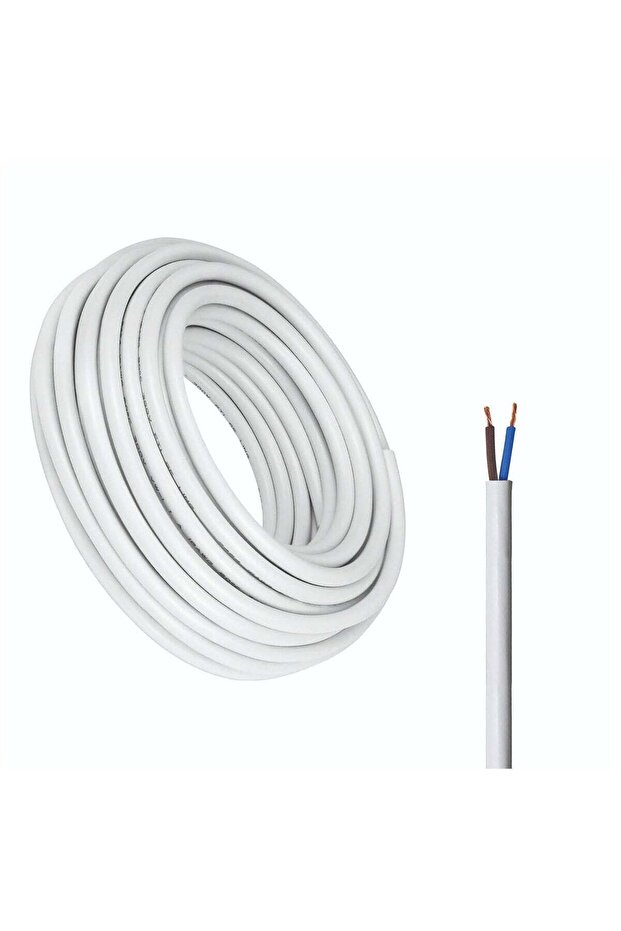 Electrical Cable Wire, White PVC Insulated, Round Flexible Power Cord (2 CORE 50 METER, 0.75MM)