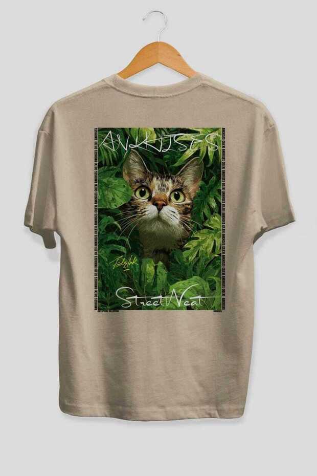 For the Love of Cats 11 Cat Printed Beige Oversize T-Shirt 100% Cotton Unisex Cat Lover Premium Design