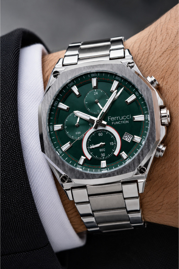 Men's Wristwatch Steel Band Silver Color Functional Premium Design with Calendar Gift Boxed
