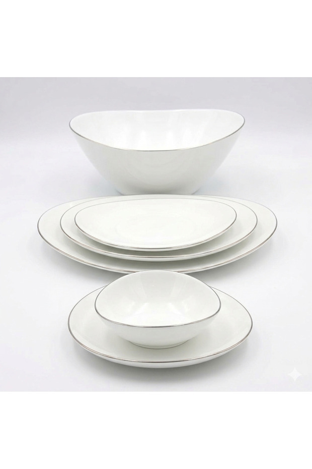 36 Pcs Dinnerware Set Gold line Opal Glassware Microwave safe, Dishwasher safe, Heat Resistance 8 Dinner plate, 8 Soup plate, 8 Dessert plate, 8 Bowl,2 Large Bowl, 2 Oval Plate
