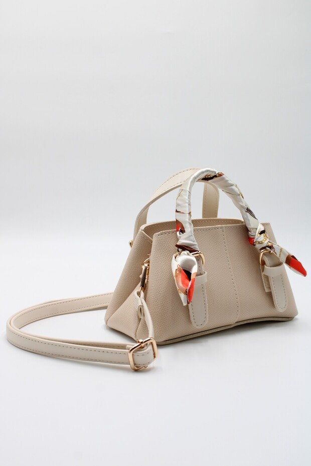 Women's Cream Mini Scarf Handle Cross Strap Hand and Shoulder Bag