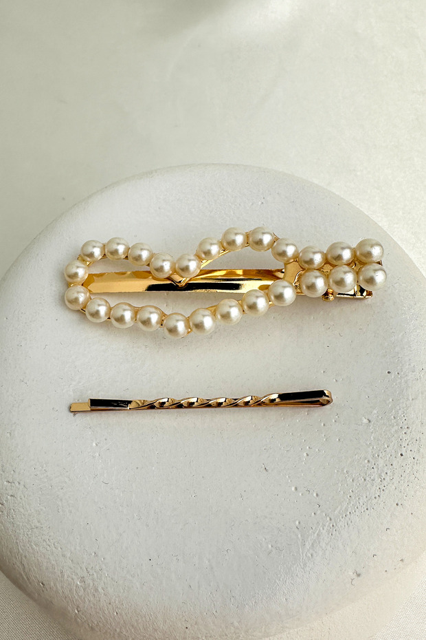 Gold Yellow Pearl Detail Heart Double Side Buckle (7cm)
