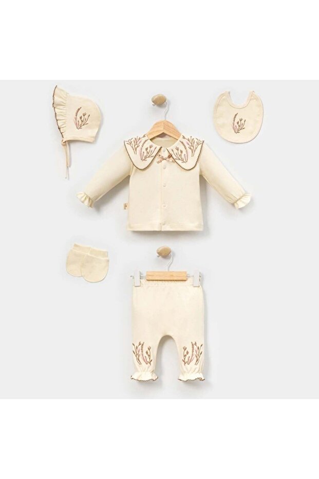 Baby Girl Floral Collar 5-Piece Newborn Hospital Release Bodysuit Set