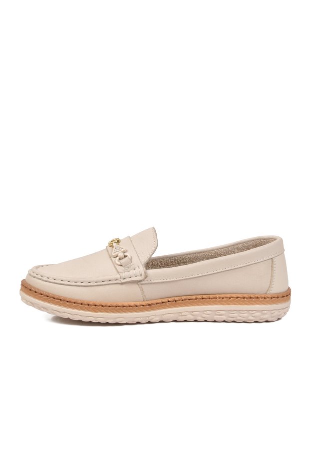 Ecru Genuine Leather Women's Casual Shoes Z525 Z