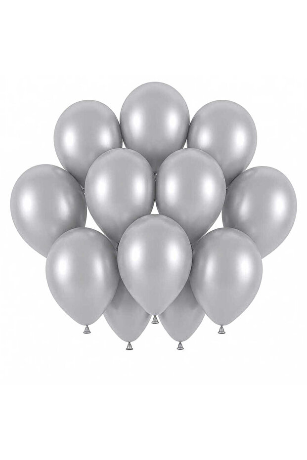 Silver Color Latex Pastel Balloon (30 cm) - 12 Pieces