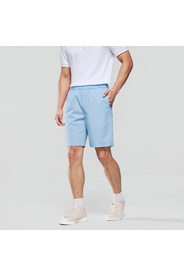 Men Regular Cotton Twill Elastic Shorts