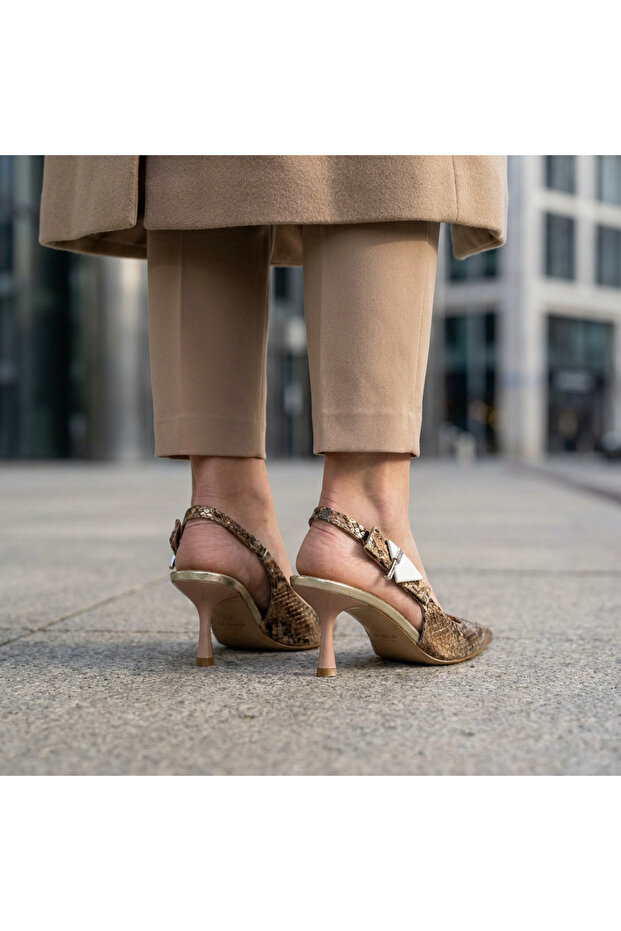 Serpens Snake Patterned Buckle Detailed Heeled Shoes