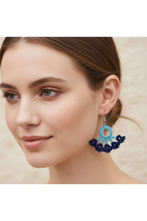 Hand Knitted Ethnic Earrings with Flowers