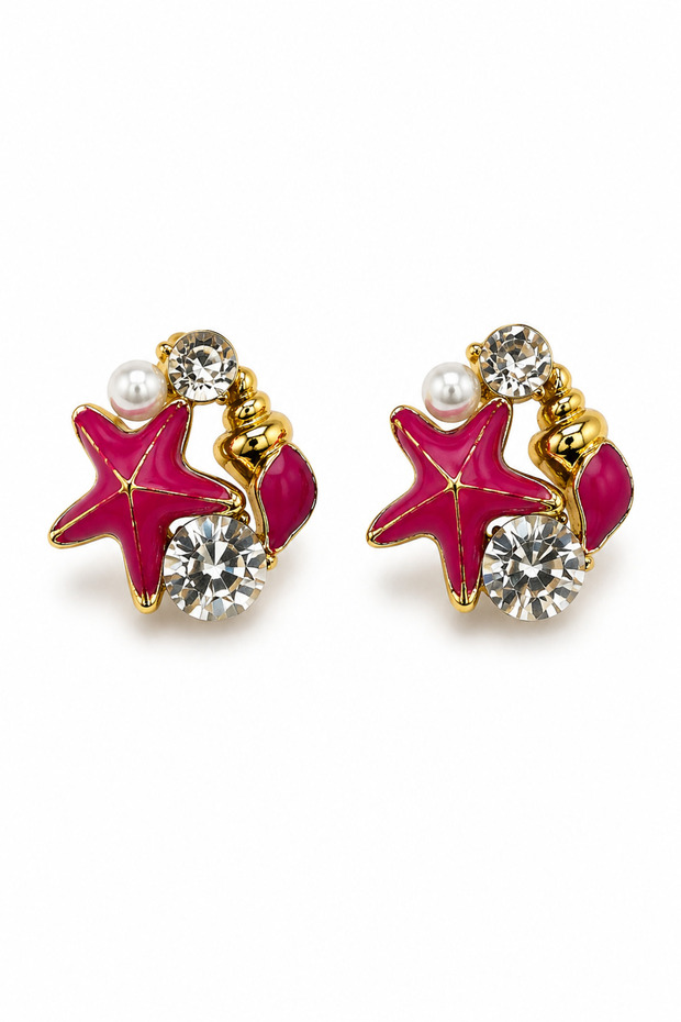 Women's Steel Enamel Starfish and Seashell Earrings