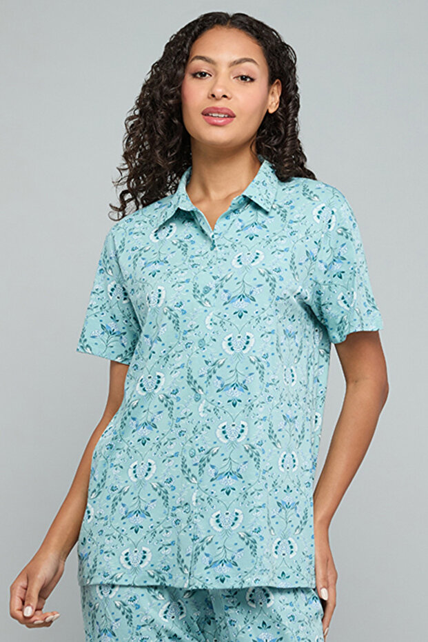 Printed Collared Pyjama Set - 3