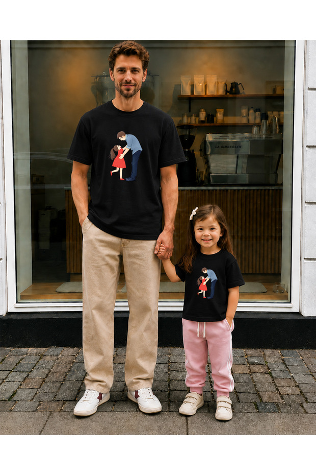 Father's Day Dad Daughter Combination T-Shirt Oversize 100% Cotton Printed T-Shirt (2 Pieces Must Be Ordered for Combination)