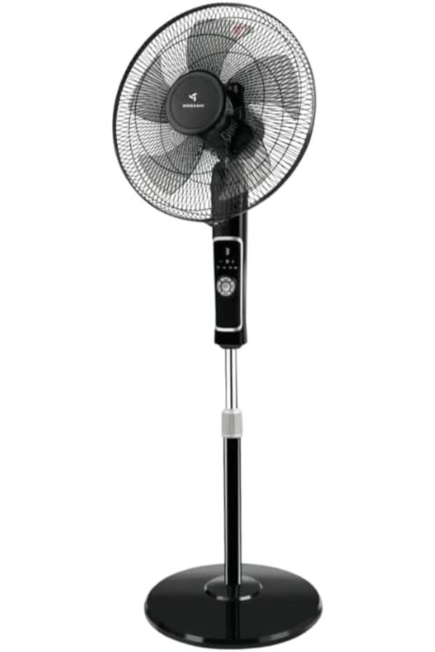 Pedestal Fan, 16 Inch, LED Display, Remote Control,65W, 3 Speed Levels, Black (ME-STF1002)