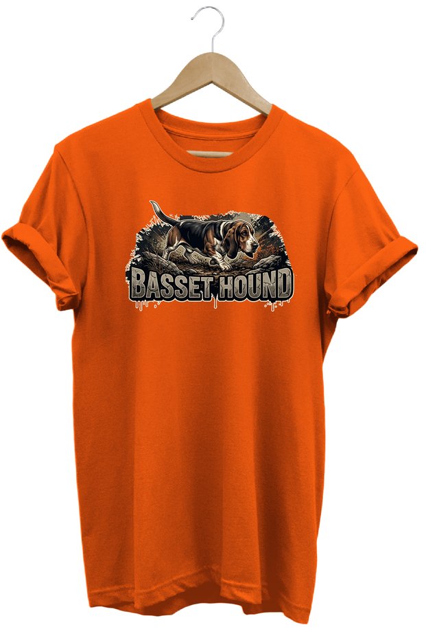 Unisex Basset Hound Printed T-Shirt - Hunter Dogs Series Crew Neck Cotton T-Shirt