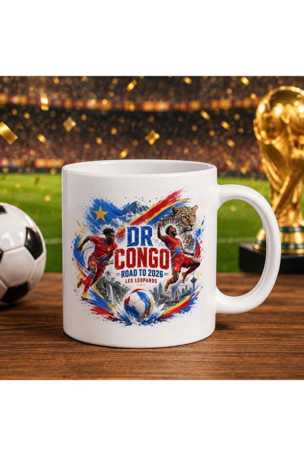 كأس أبيض بتصميم كأس العالم 2026 بتصميم مشجعي الكونغو
