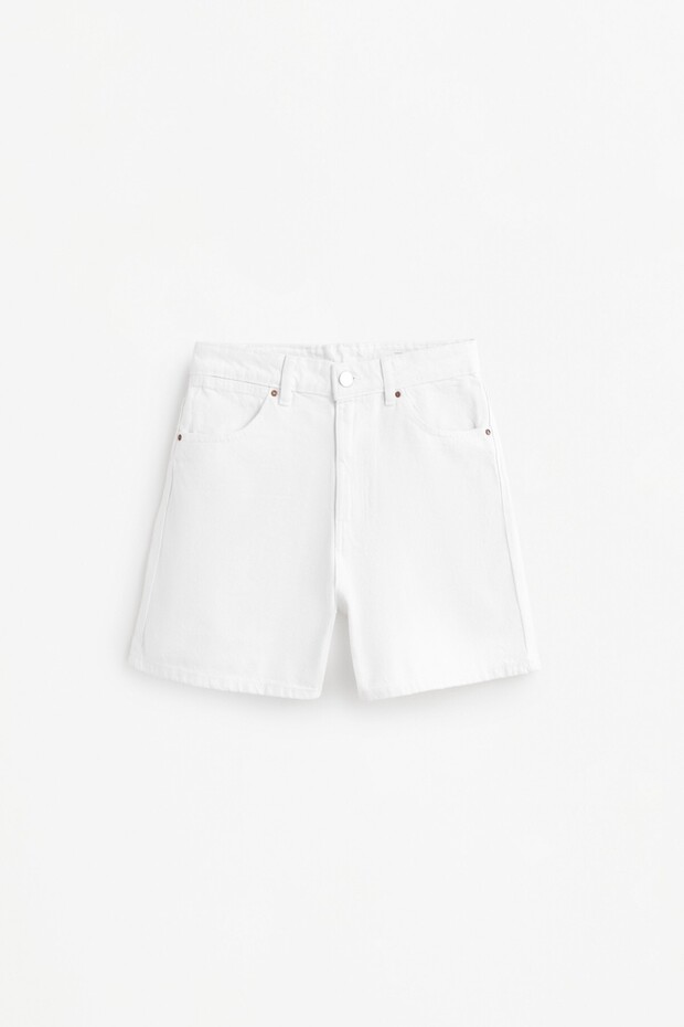 Basic denim mom şort - 6