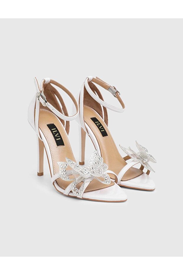 Solara Leather Stone Women's White Heeled Sandals