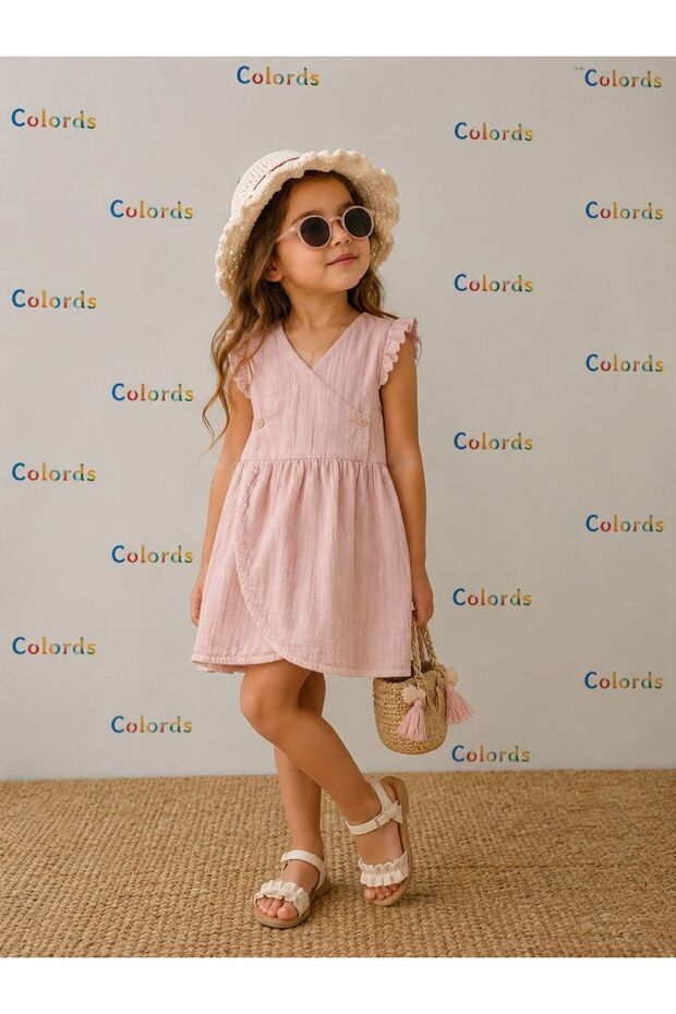 Children's Muslin Double-Breasted Button Detail Dress