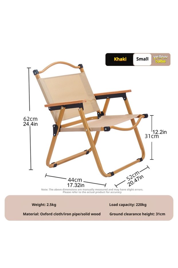 Folding Camping Chair, Portable Kermit Chair with Solid Wood Armrests, 220kg Load Capacity, for Outdoor, Picnic, Fishing, Patio