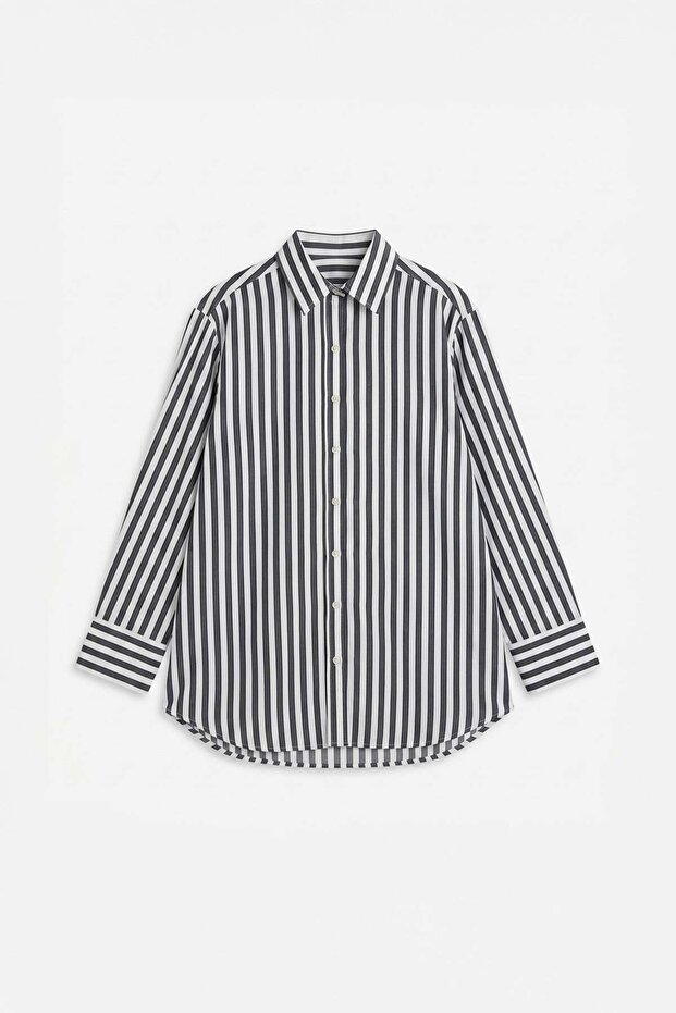 Navy Blue-White01-Hidden Placket Shirt Tunic