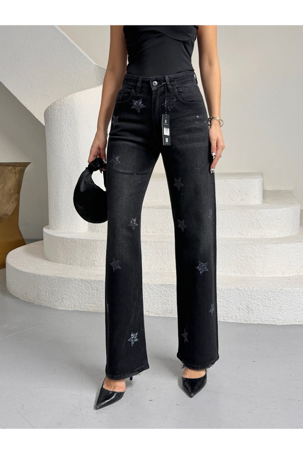 Women's High-Waisted Palazzo Stretch Fabric Stretchy Jeans Pants