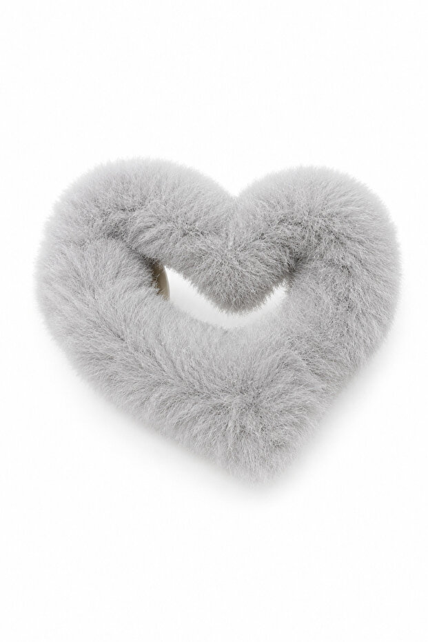 Soft Plush Heart Latch Buckle Gray Color Women's Hair Accessory