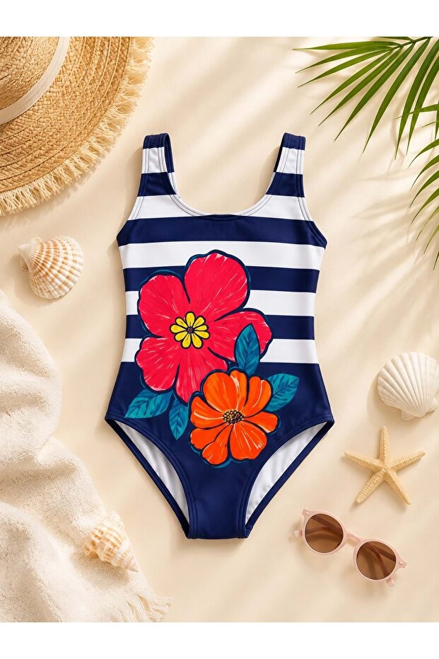 - Girl's Design Print Patterned Swimsuit