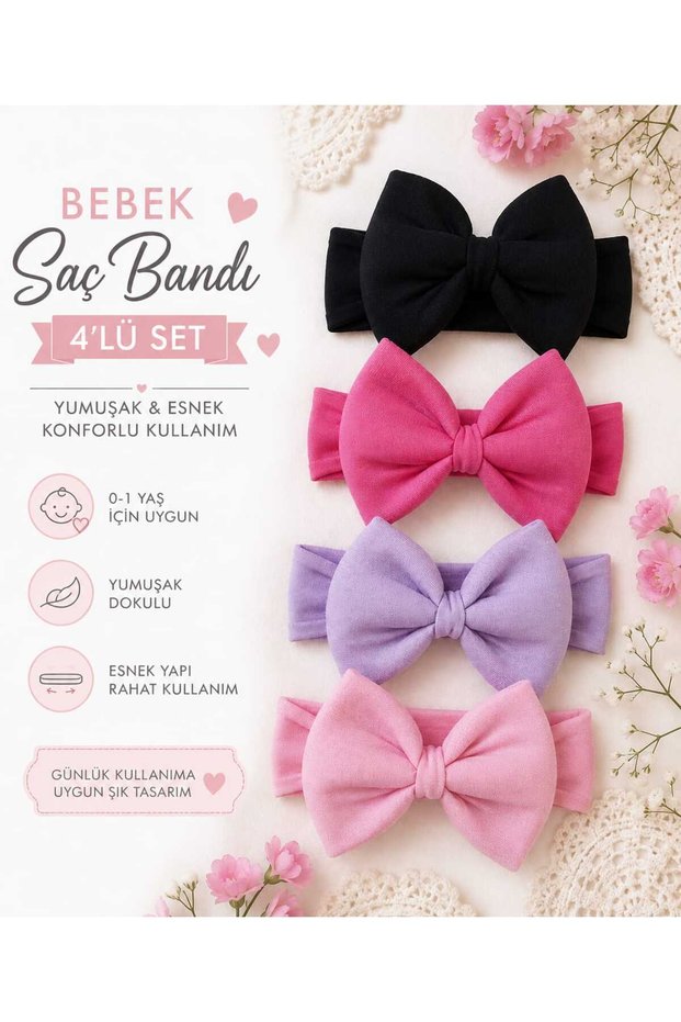 100% Cotton Bowknot Baby Girl Bandana Hair Band Set 4-Piece Bandana Set (Suitable for Use from 0-12 Months.)